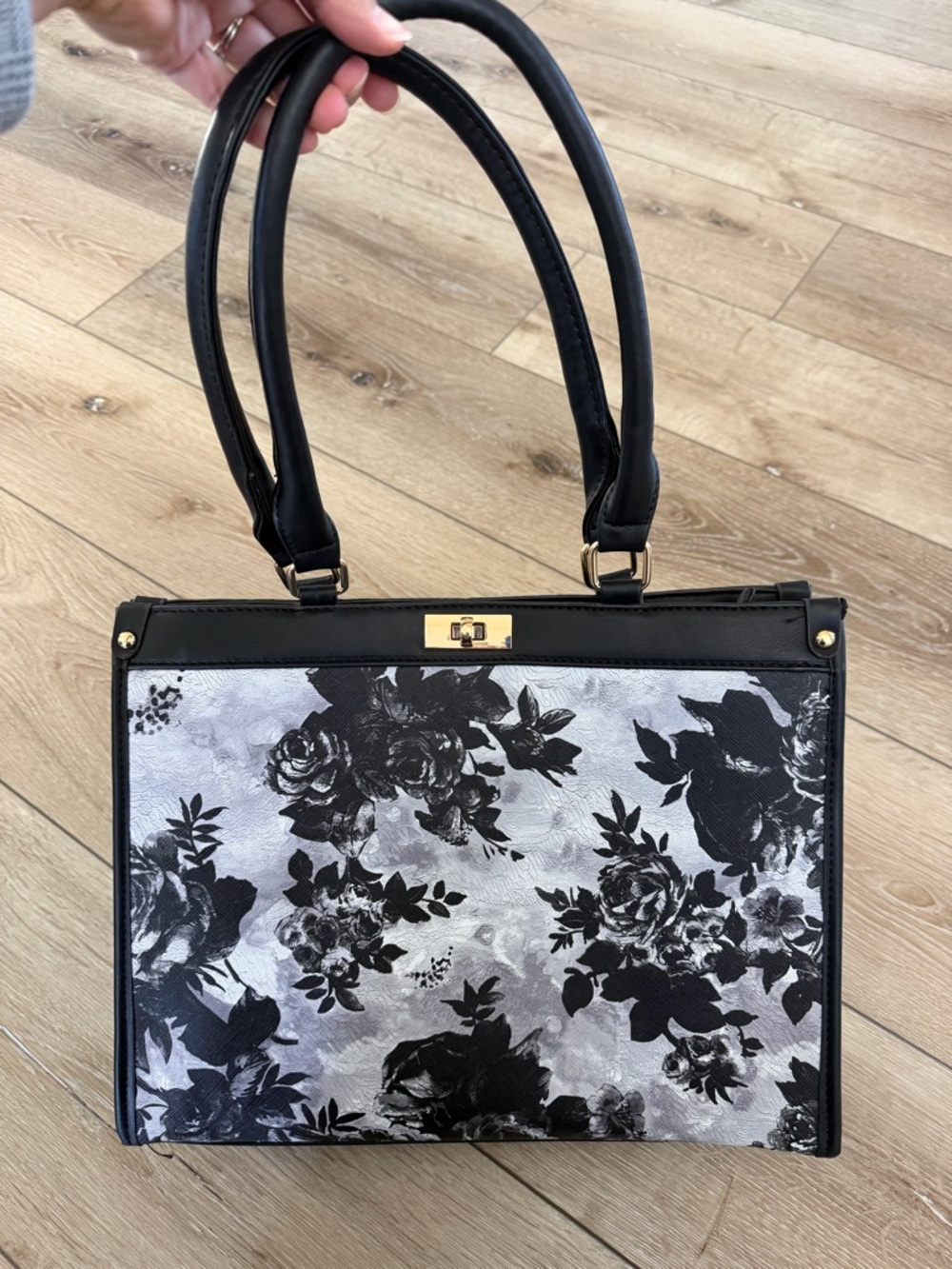 Black & White Floral Tote Handbag